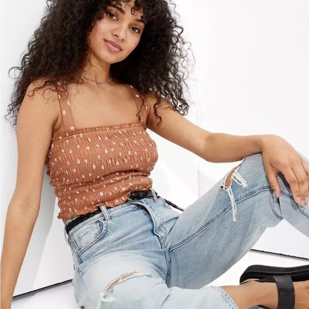 American Eagle Cropped Smocked Tank Top